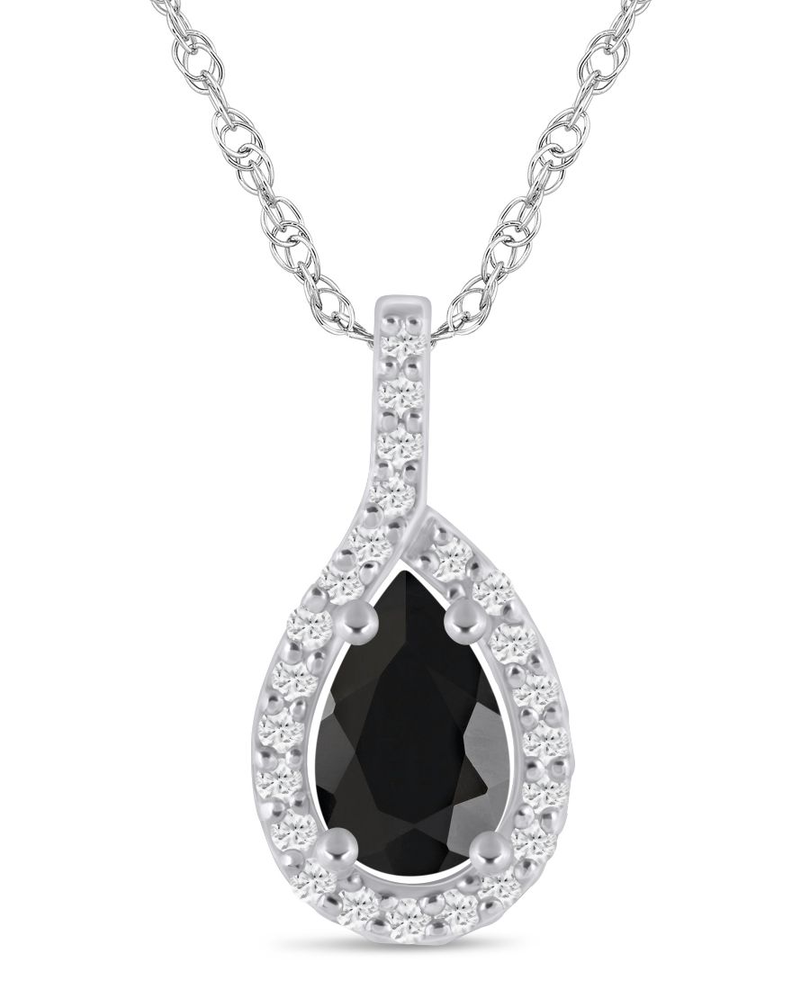 

Подвеска-колье с ореолом из драгоценных камней и бриллиантов (общий вес 1/5 карата) из белого золота 10 карат (также доступна в варианте из желтого золота 10 карат) Macy's, Onyx White Gold