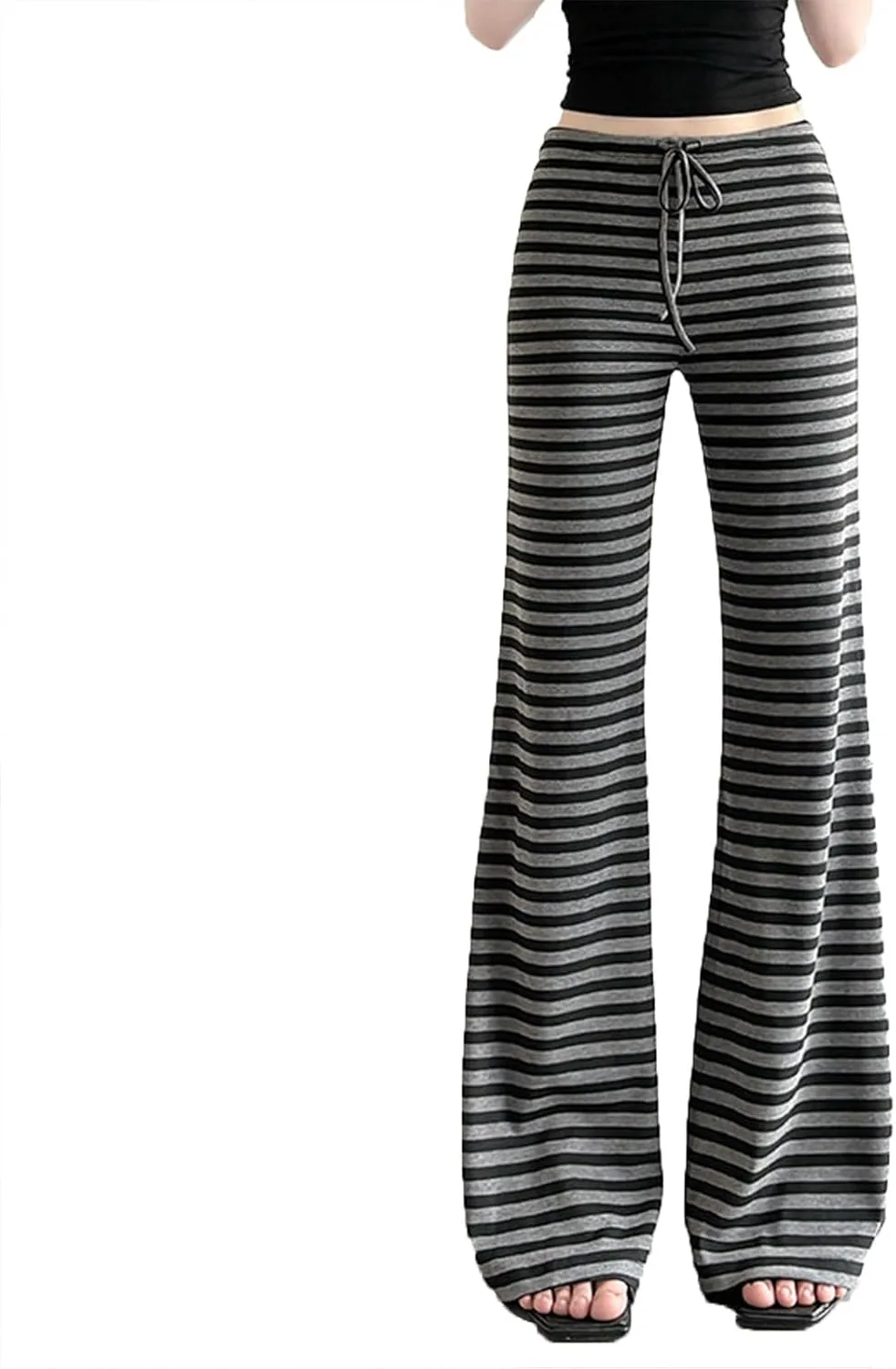 Женские расклешенные брюки Bell Bottoms с широкими штанинами и высокой посадкой, эластичные модные Y2K штаны для отдыха, тренировок и йоги Generic, черный