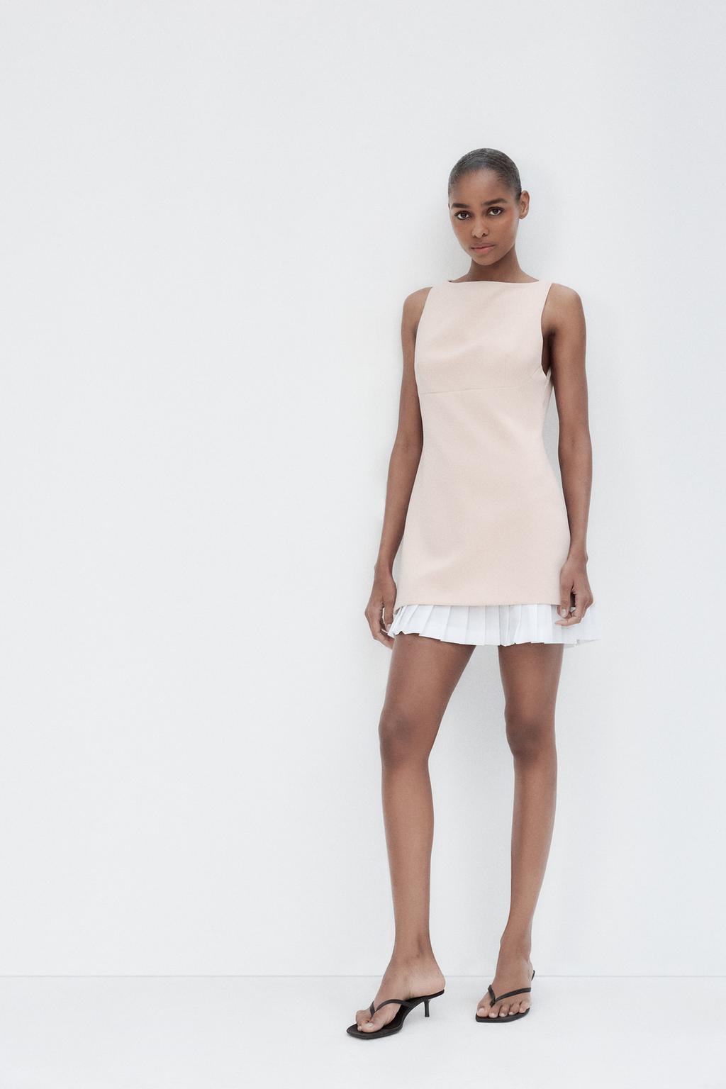 

Короткое платье из поплина с контрастными деталями ZARA, цвет Light tan