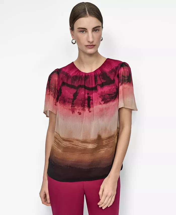 

Женская блузка из жатого шифона с принтом DKNY, красный