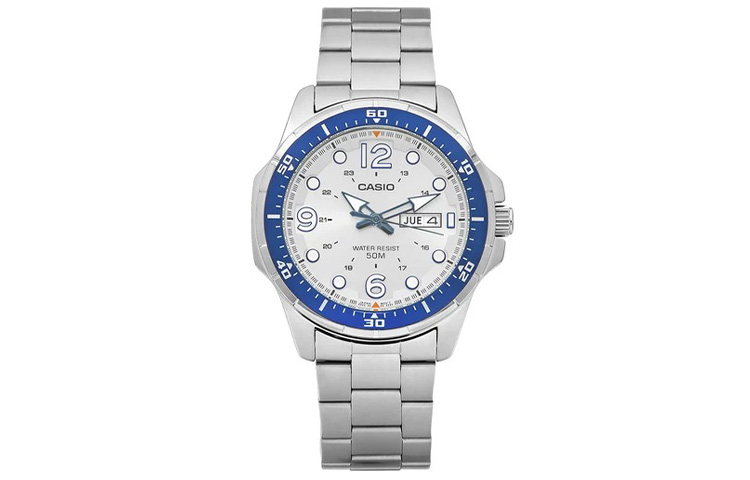 

CASIO Часы Men YOUTH 48mm Silver Watch MTD-100D-7A2, Silver Dial and Silver Band