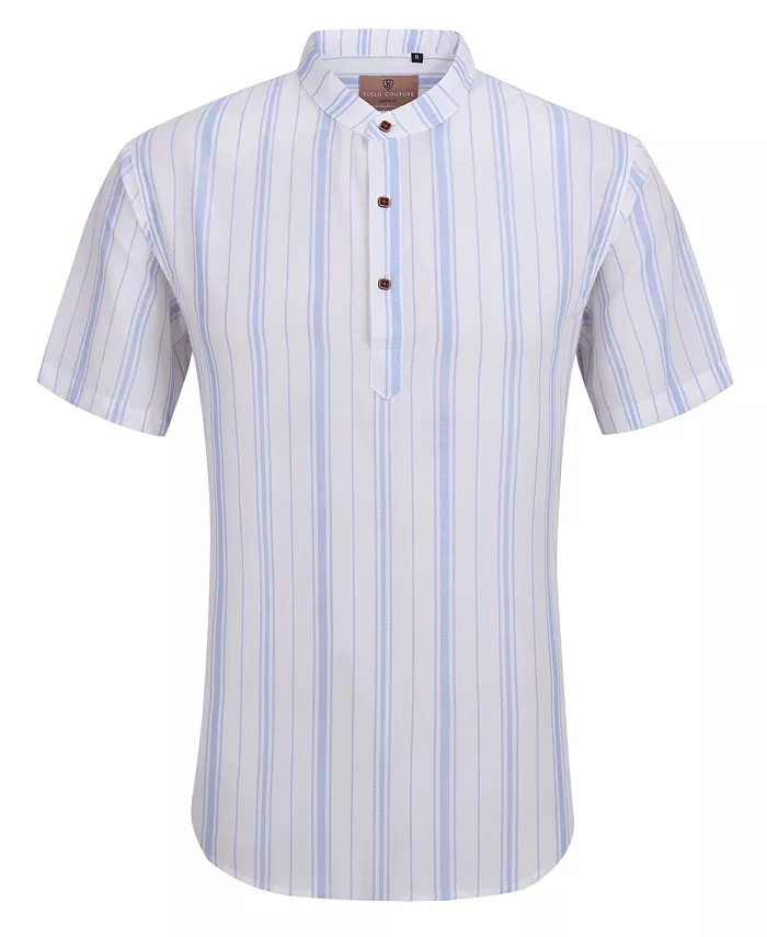 

Мужская льняная рубашка с полосками и отложным воротником на пуговицах Suslo Couture, синий