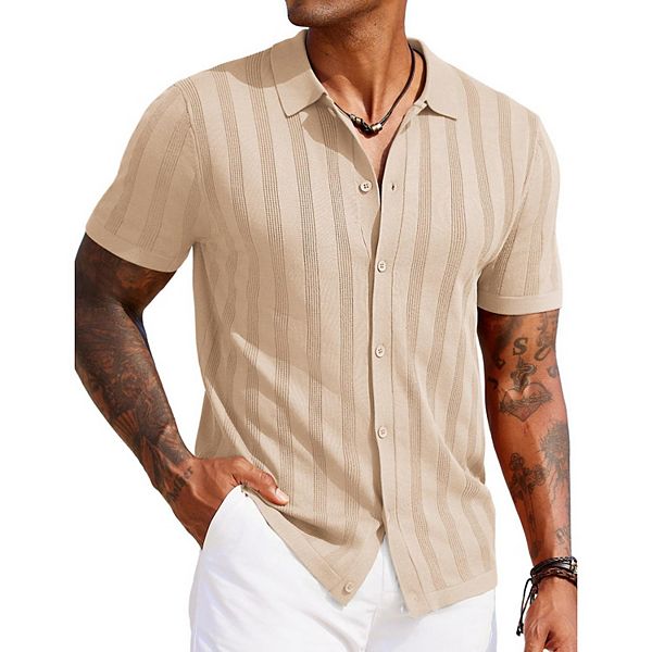 

Рубашки поло с коротким рукавом, рубашки на пуговицах, вязаные рубашки для пляжа, гавайские рубашки Coofandy, Cream