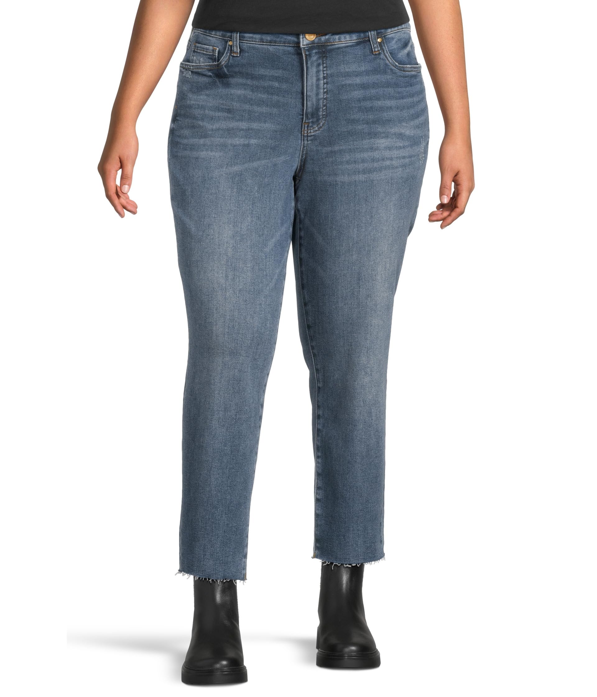 

Джинсы KUT from the Kloth Plus Size Reese High-Rise Fab Ab Ankle Straight Raw Hem In Reborn, Reborn