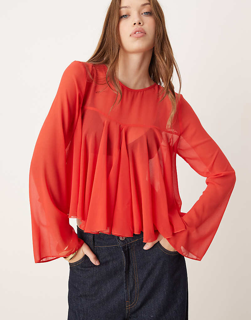 

ASOS DESIGN – красный топ с длинными рукавами и годетами
