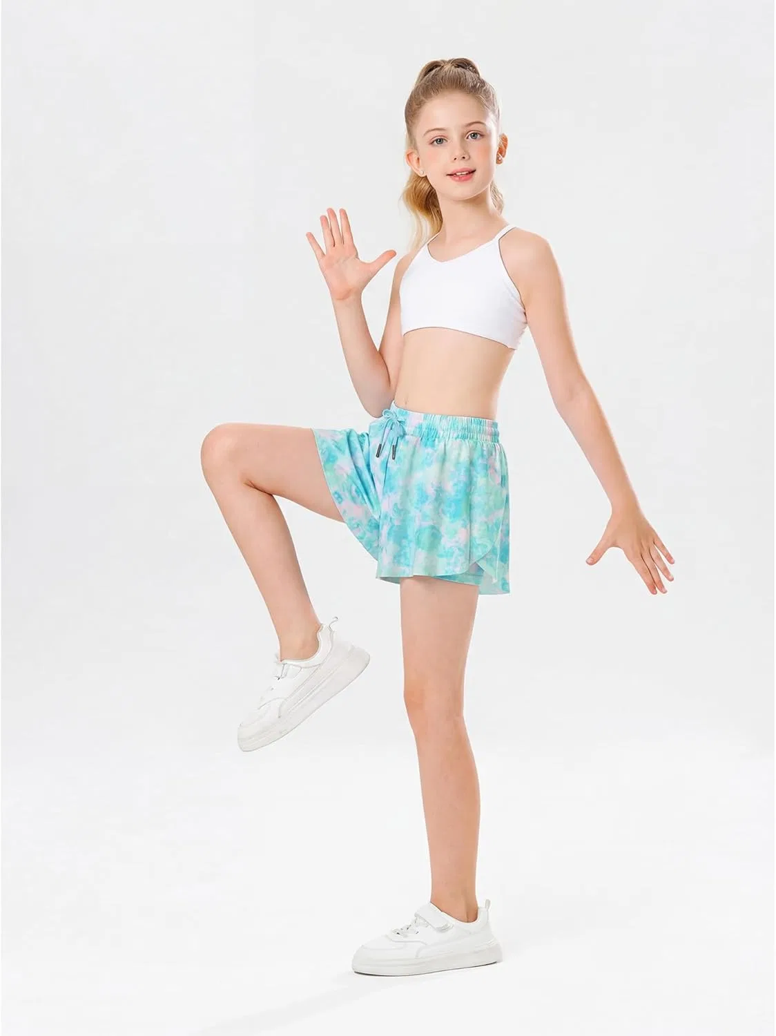 Шорты для девочек Stelle Flowy Shorts с карманами, 2-в-1, Blue Meadow — фото 4