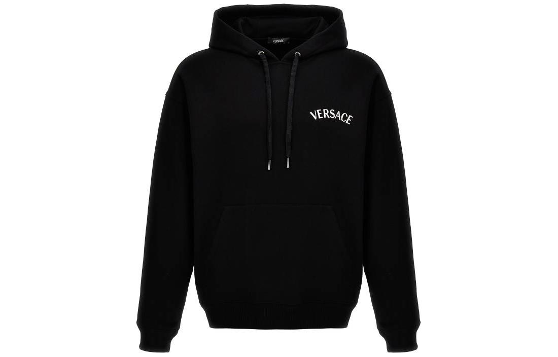 

Версаче Черная худи с вышивкой Milano Stamp и шнурком