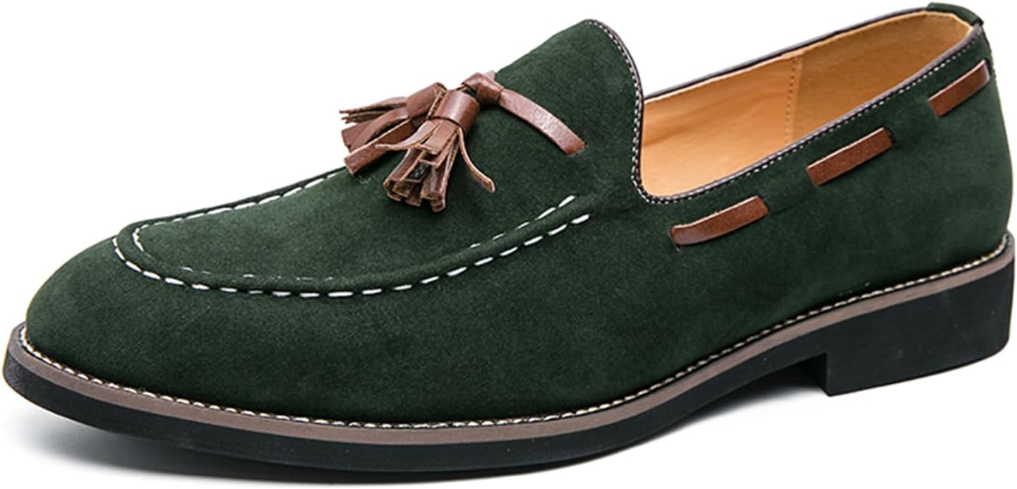 

Мужские замшевые лоферы с кисточками, ручной работы, мокасины, винтажные, легкие, удобные, мягкие, с нескользящей подошвой, деловые туфли для офиса, повседневной носки, вечеринок и свадеб Houdbdol, зеленый