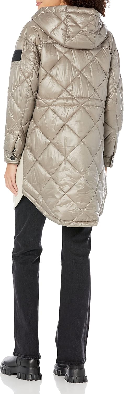 Женская куртка-пуховик Calvin Klein с капюшоном из искусственной шерстяной, хаки — фото 2