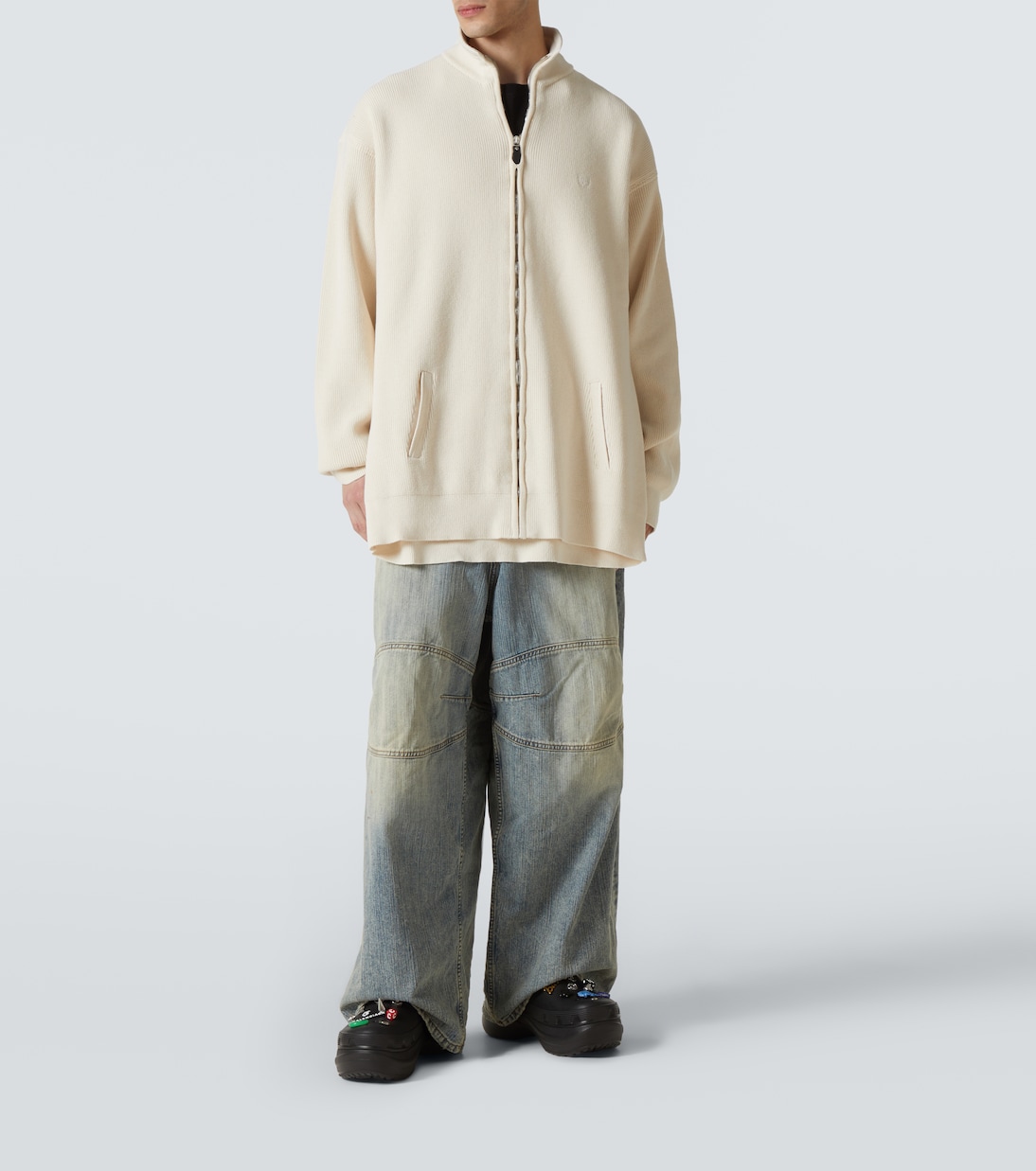Кардиган с молнией из хлопковой смеси Logo Balenciaga, бежевый — фото 2