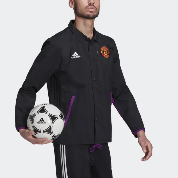 Куртка adidas Mufc Trv Coach Logo Zipper lapel Soccer/Football Jacket Black, черный — фото 4