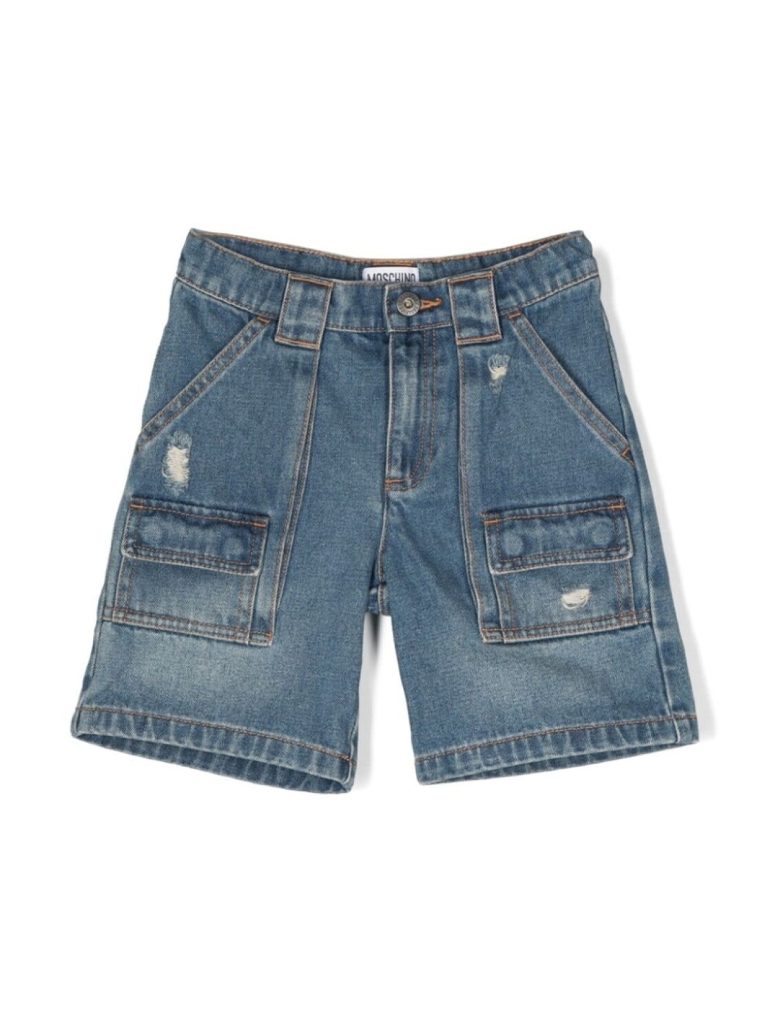 

Moschino Kids джинсовые шорты с эффектом потертости, синий