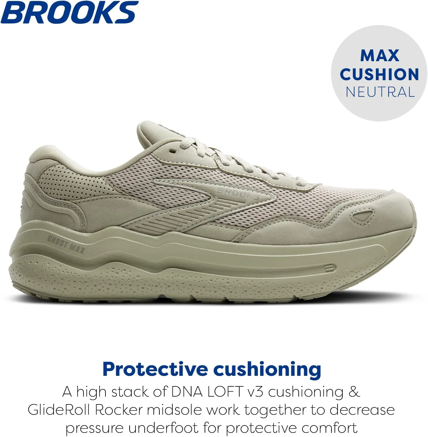 

Мужские кроссовки Brooks Ghost Max из замши и кожи нейтральной модели для бега и ходьбы