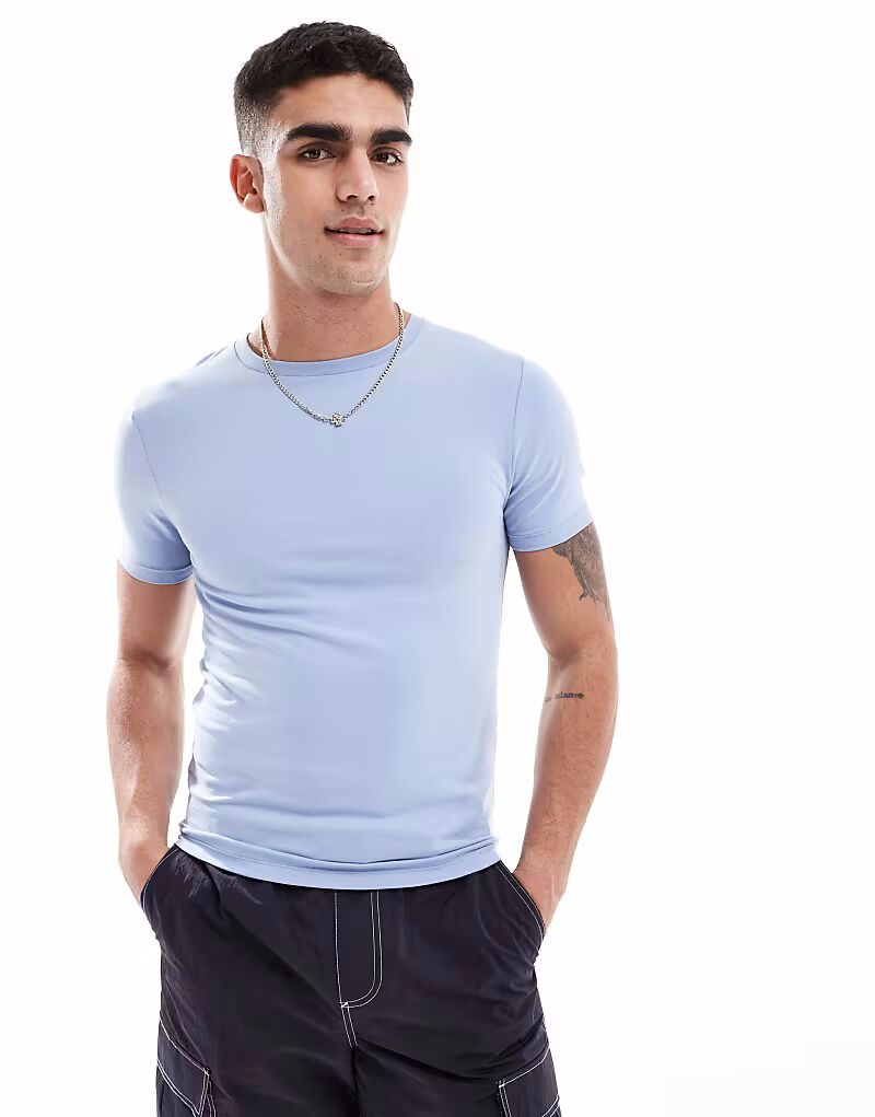 

Футболка ASOS DESIGN Essential Muscle Fit синего цвета