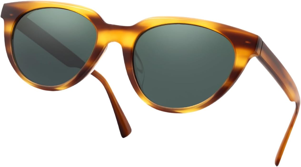 

Поляризованные солнцезащитные очки «кошачий глаз» для женщин - защита от УФ-излучения UV400, ретро-оправа «кошачий глаз», модные и стильные классические солнцезащитные очки QIFP, Striped Amber Frame/Green Lens