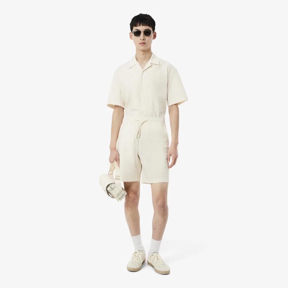 Мужские шорты из вафельного материала айвори от Lacoste — фото 4