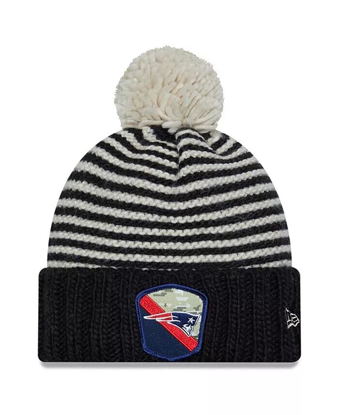 

Женская черная вязаная шапка New England Patriots 2023 Salute To Service с манжетами и помпоном New Era, черный