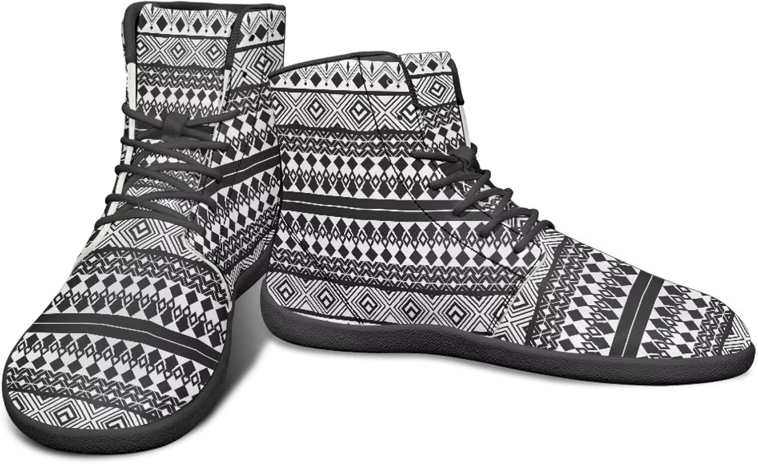 

Мужские кроссовки для бега с высоким верхом и этническим племенным дизайном, обувь для устойчивой стойки, с широкой носочной частью, спортивная и повседневная обувь Watdotory, черный
