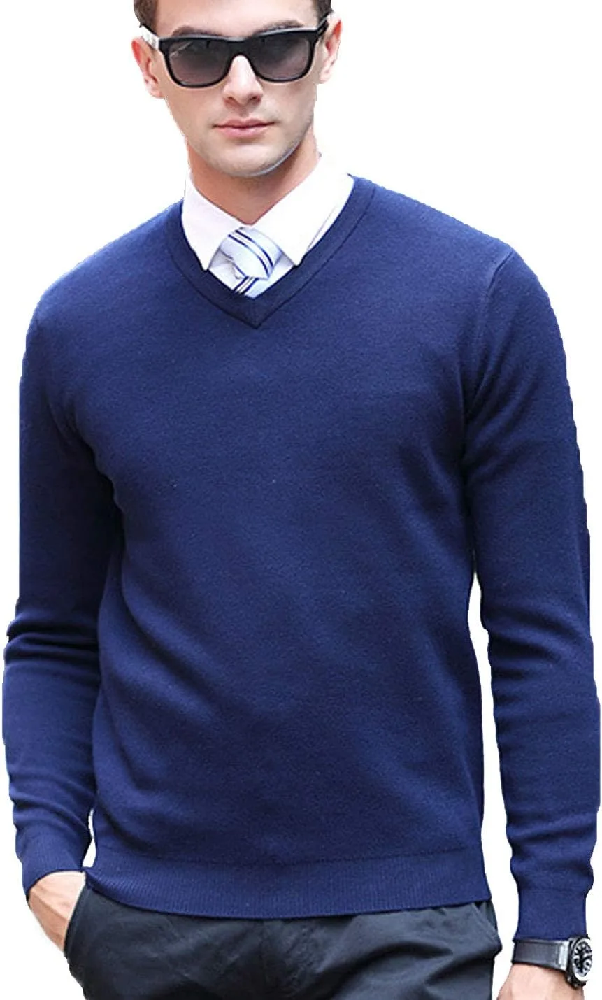 

Flygo мужской классический тонкий V-образный вырез шерстяной пуловер