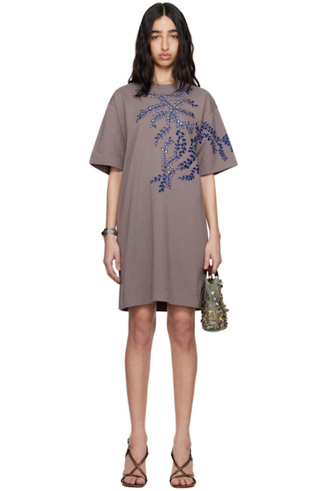 

Мини-платье цвета тауп с вышивкой Dries Van Noten