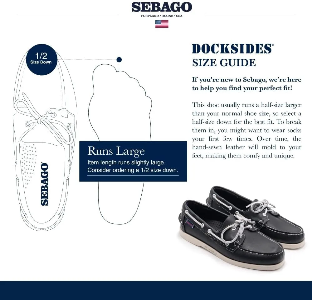 Топсайдеры Sebago Portland - мокасины из цельной кожи, ручная прошивка с кожаной подкладкой стельки и нескользящей резиновой подошвой, не оставляющей следов, синий — фото 3