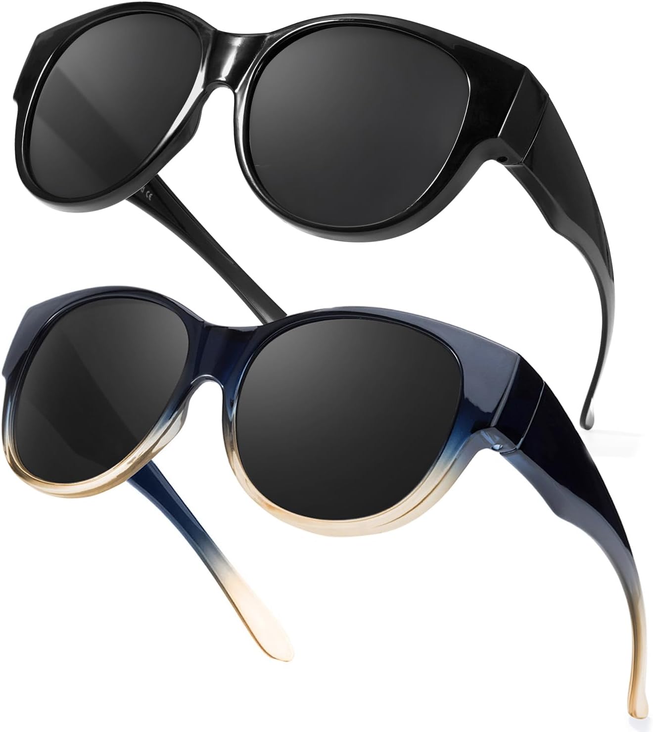 

Солнцезащитные очки TJUTR увеличенного размера для женщин. Модные поляризованные солнцезащитные очки, надеваемые поверх очков с диоптриями, с защитой от УФ-излучения UV400, A04(2 Pack) Black Gray + Blue Brown Gray