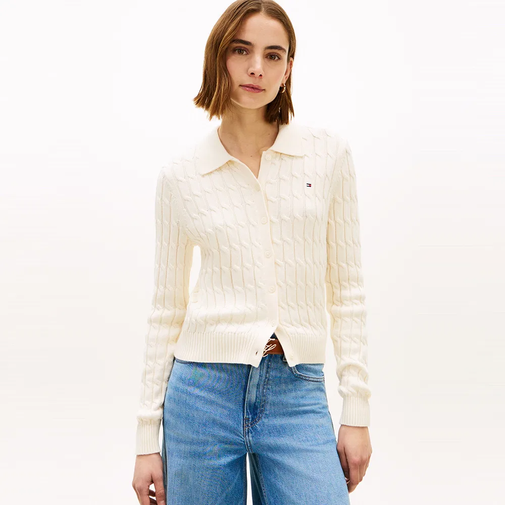 Женский хлопковый кардиган-поло с косами айвори от Tommy Hilfiger Women