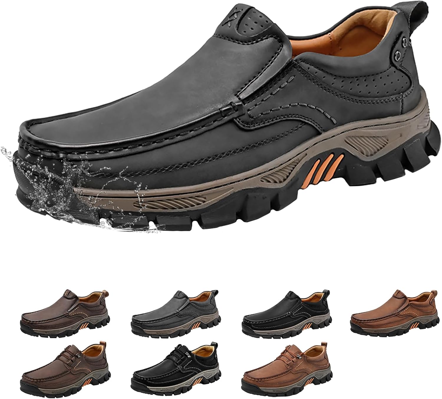 

Мужские слипоны лоферы из кожи, водонепроницаемые, с очень широкой колодкой, легкие, повседневные, для ходьбы, дышащие, с нескользящей подошвой, удобные кроссовки Generic, темно-серый