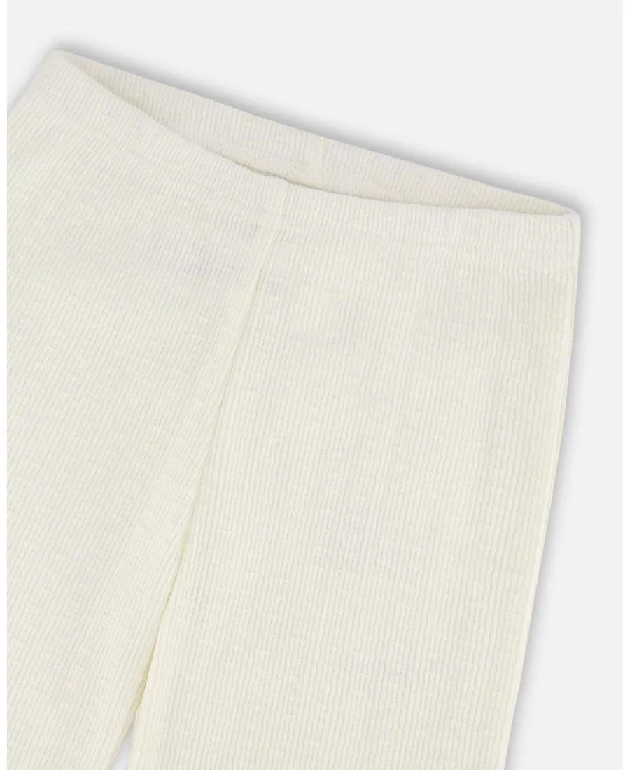 Детские леггинсы из жатого трикотажа для девочек Deux par Deux, Off-White — фото 3