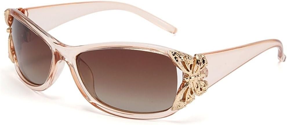 

Поляризованные солнцезащитные очки с обтекаемой формой, дизайном «бабочка», защитой от УФ-излучения UV400, спортивные солнцезащитные очки с козырьком Y2K для вождения и рыбалки KTUCN, Champagne