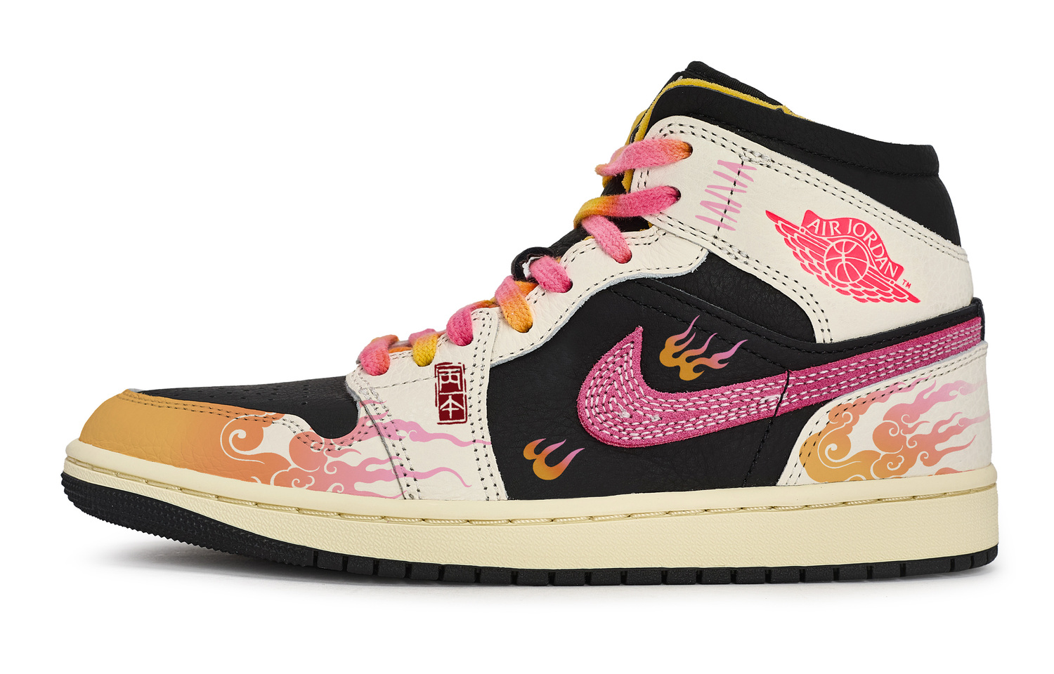 Air 1 811 Manufacturing, Fiery Ox Year, специальная коробка, кроссовки Mid Top Vintage Basketball Unisex Jordan, черный белый розовый оранжевый — фото 3
