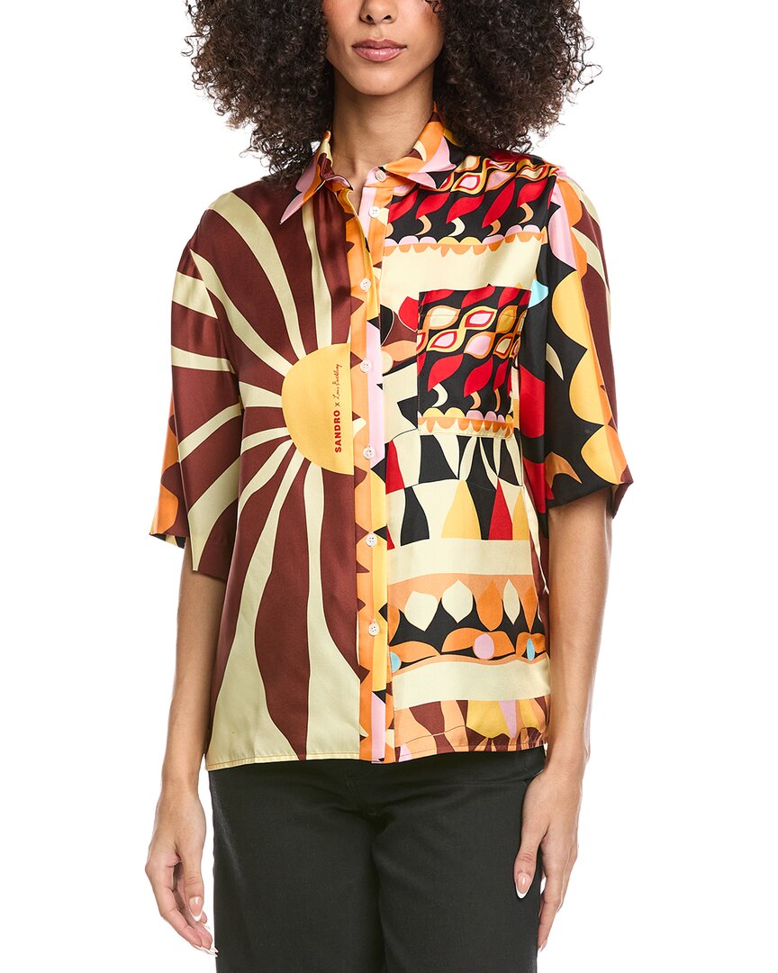 

Шелковая рубашка с принтом Sandro, серый