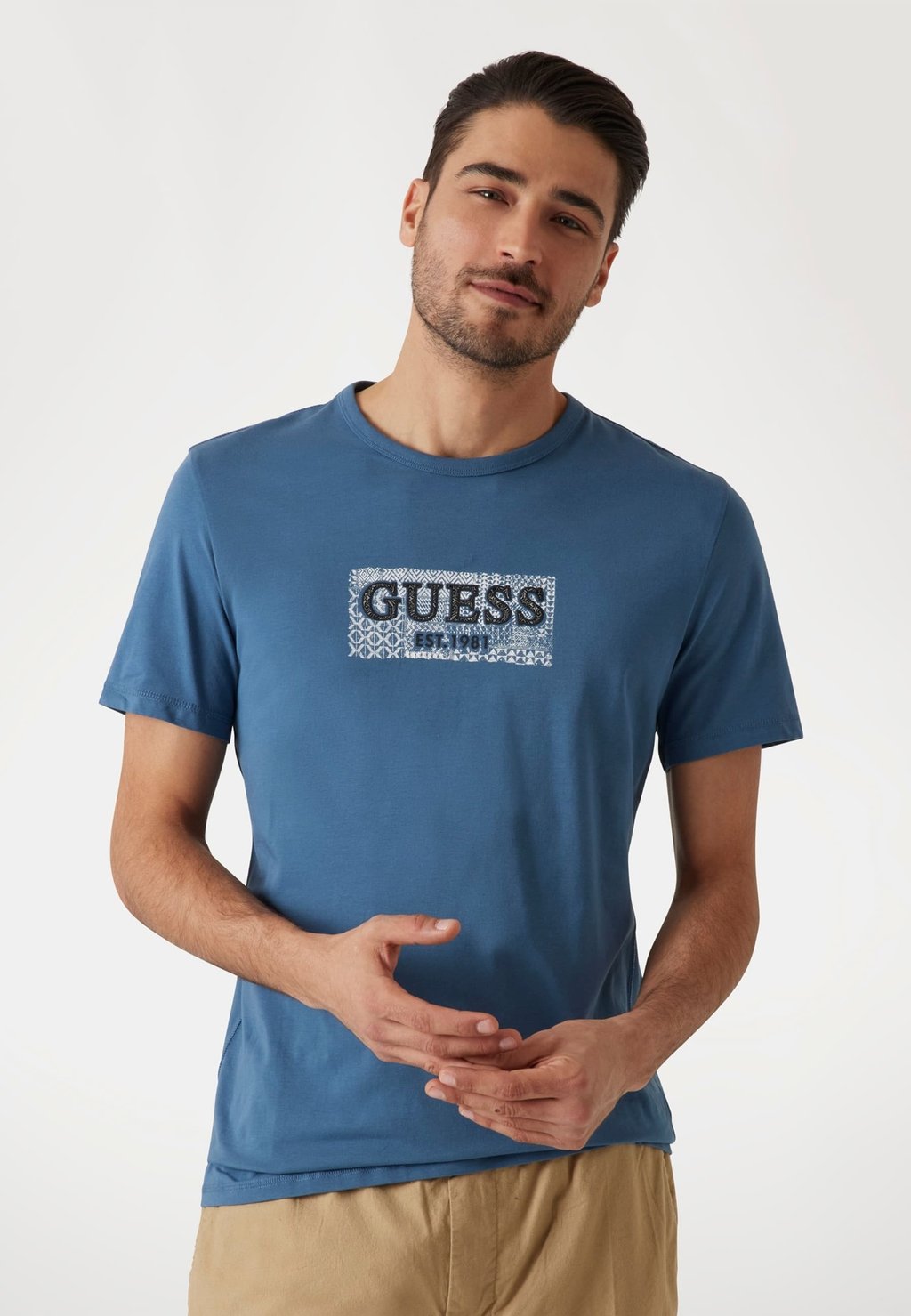 

Футболка с принтом FRONTLOGO Guess, синий