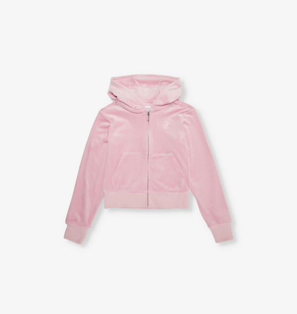 

Велюровая толстовка с капюшоном на молнии с тональной вышивкой 7-16 лет Juicy Couture, розовый