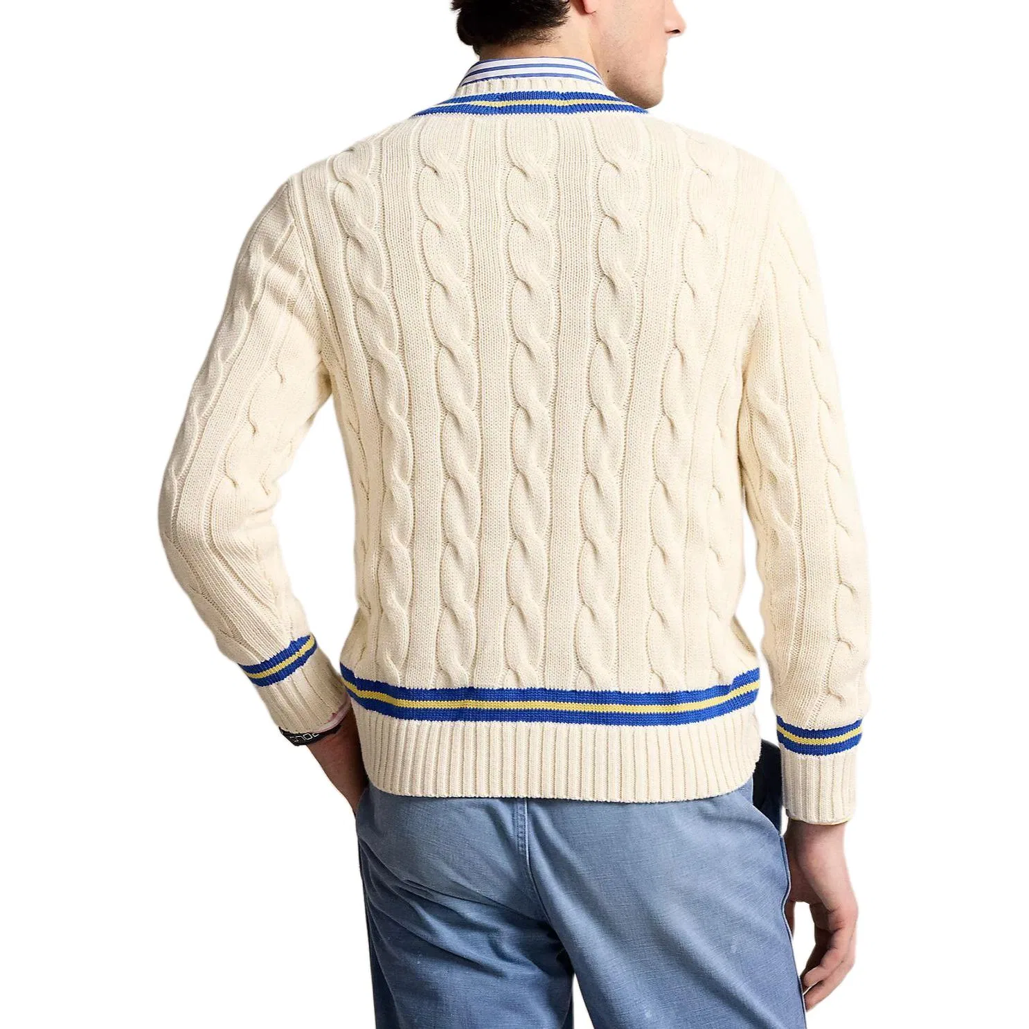 Джемпер из хлопковой смеси с вязкой "коса" Polo Ralph Lauren, White — фото 4