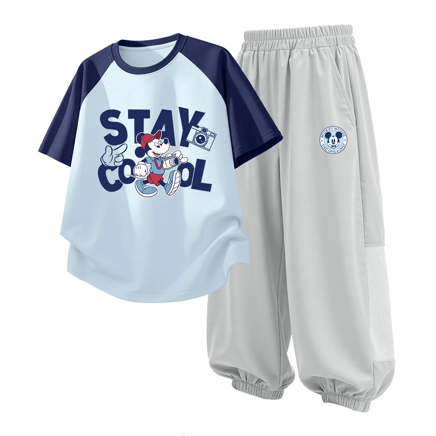Детский спортивный костюм Casual Sportswear 2 Piece Set Disney, Videography Sunny Blue+Disney Round Logo Mickey Mouse Misty Gray