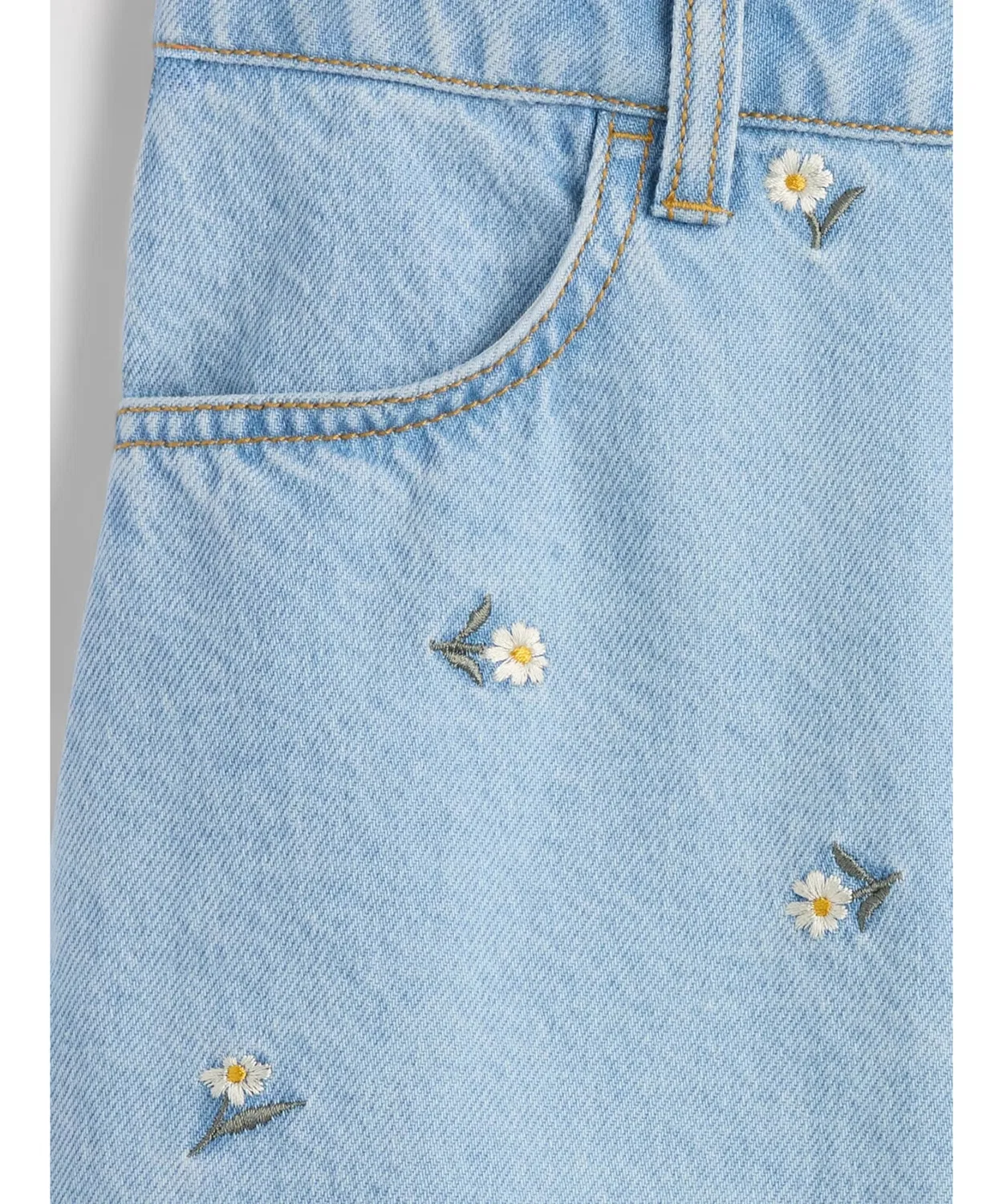 Юбка джинсовая с вышивкой Gap Kids, короткая, из хлопка, цвет светлый индиго — фото 3