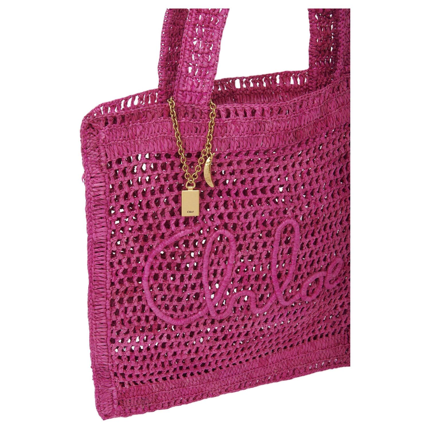 Chloé Сумка-тоут Chloe из рафии, сумка для покупок, дамская сумочка, сумка через плечо, женская, розово-красная — фото 4