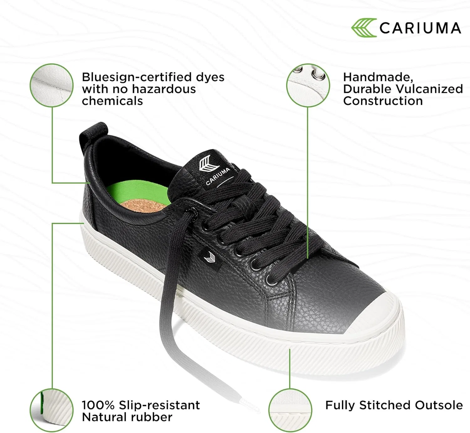 Кроссовки Cariuma OCA Low Premium из высококачественной кожи, удобная мужская обувь, легкая и экологичная, универсальная повседневная обувь со 100% веганской стелькой, резиновая подошва, Black — фото 4