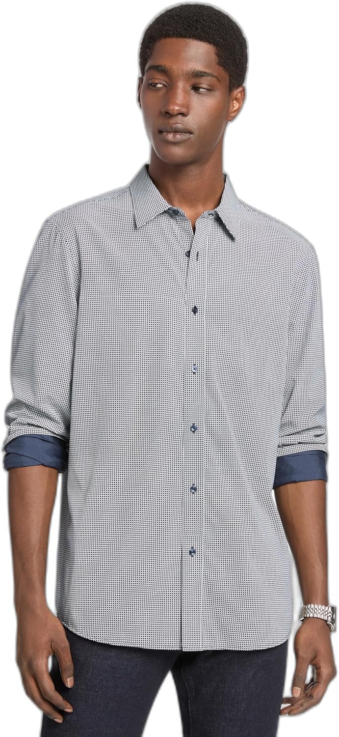 

Michael Kors Мужская классическая рубашка с геометрическим принтом, длинный рукав, Midnight