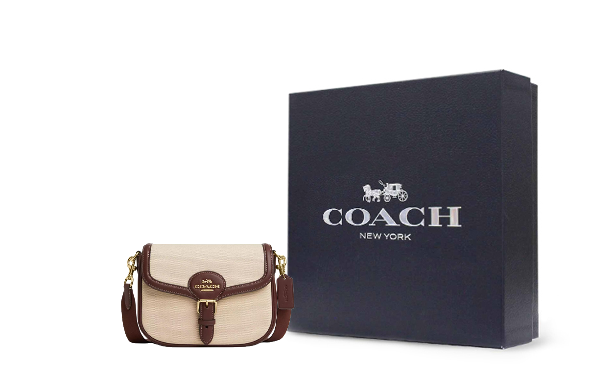 

COACH Сумка Amelia Canvas Saddle Bag, через плечо, кроссбоди Medium Women's Gold & Natural Multicolor