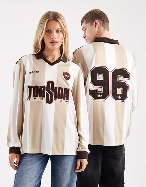 

Джерси с длинными рукавами adidas Originals 96 кремово-белого цвета в полоску, Белый, Джерси с длинными рукавами adidas Originals 96 кремово-белого цвета в полоску