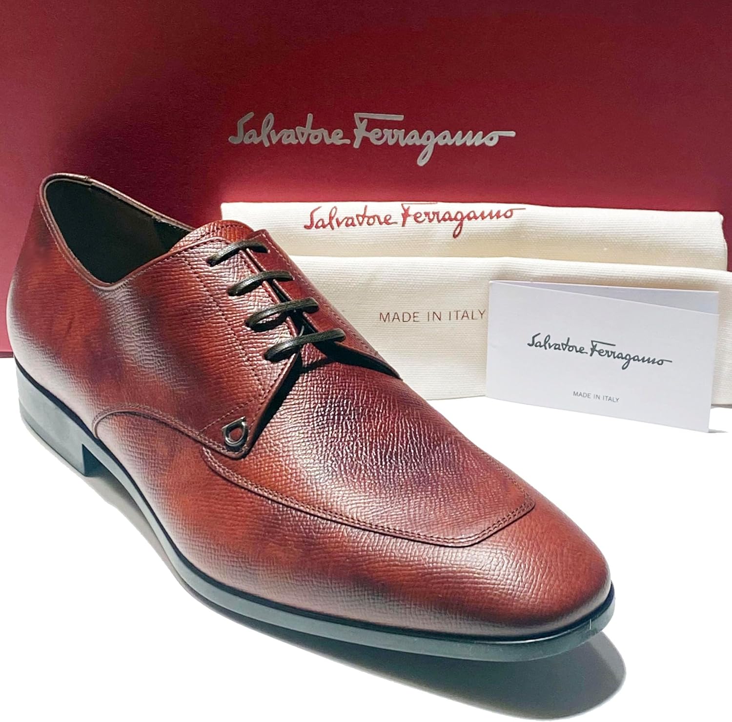 Мужские классические туфли на шнуровке Ferragamo Tristano Leather Gancini Oxford Mogensen (коричневые) (Salvatore) — фото 4