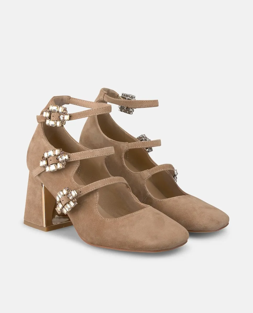 Женские туфли с пряжками в виде украшений и квадратным носком Alma en Pena, песочный — фото 3