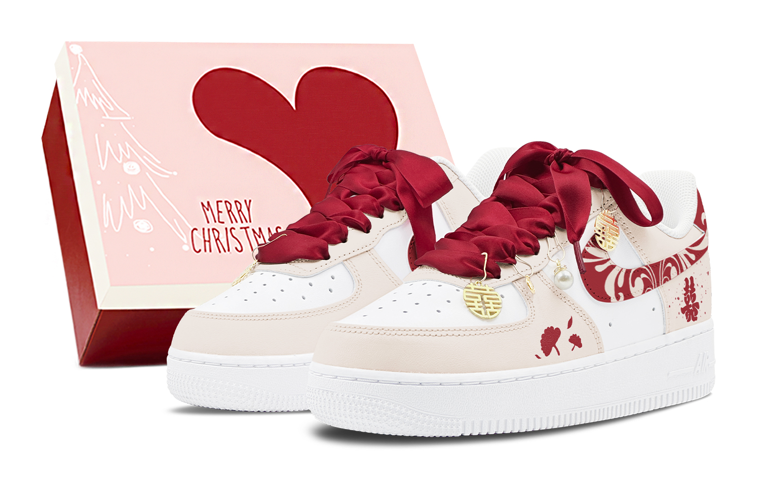 

Nike Кроссовки Air Force 1 с антискользящим покрытием, износостойкие, низкие, для скейтбординга, мужские, бежево-красные