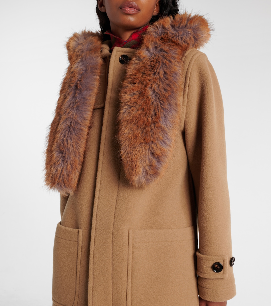 Пальто Burberry, женское, кэмел, с искусственным мехом — фото 4
