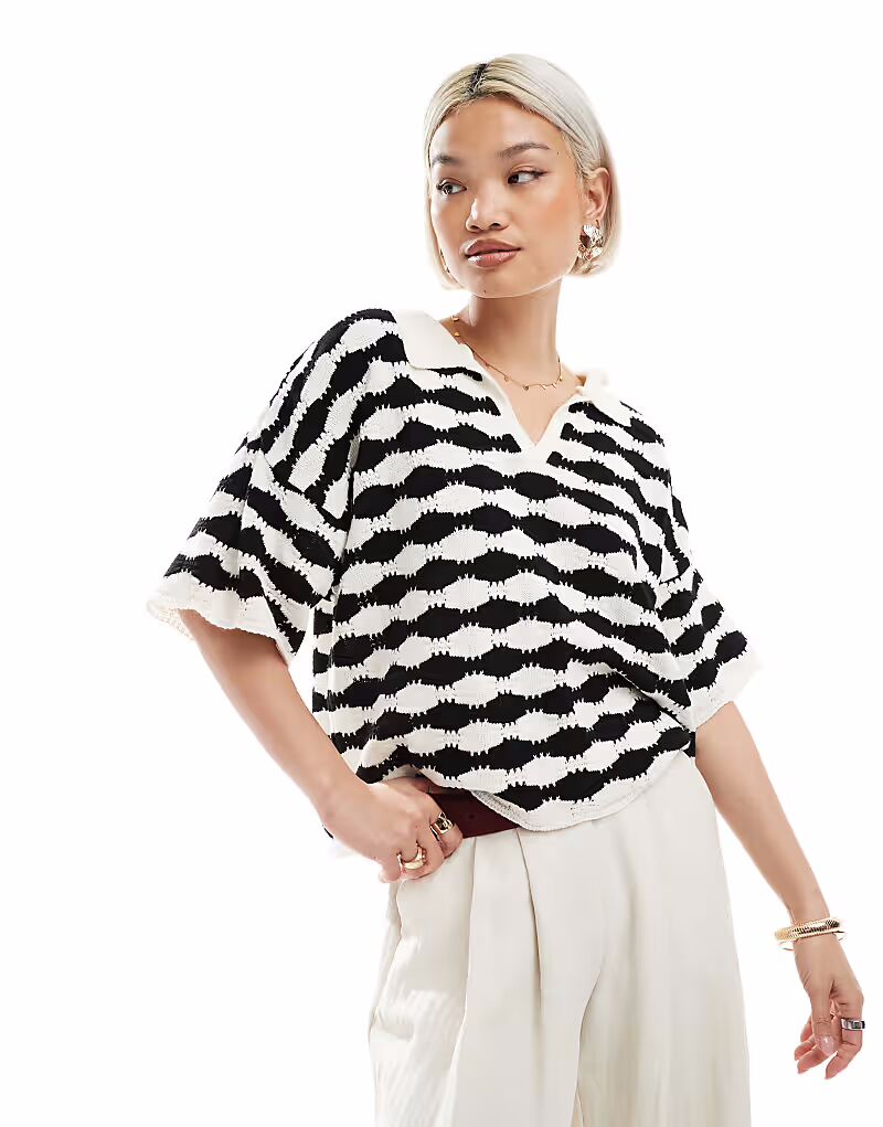 

Трикотажный свободный топ-поло ASOS DESIGN в монополоску