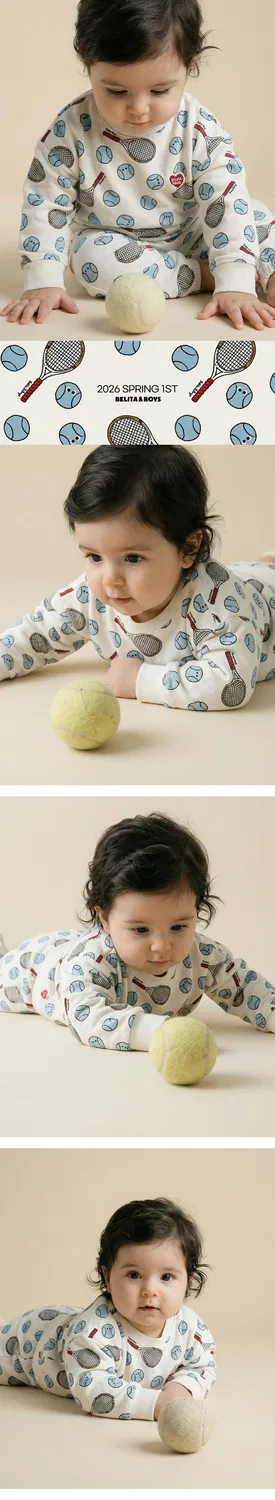 Детский спортивный костюм с принтом Baby Tennis All Over, айвори, от Belita&Boys — фото 2