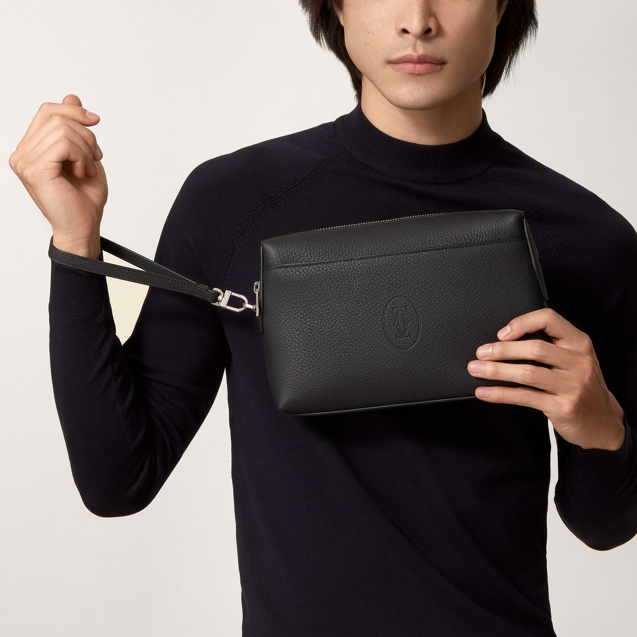 

Мужская деловая сумка Cartier Pochette Square, Must de Cartier, черная телячья кожа