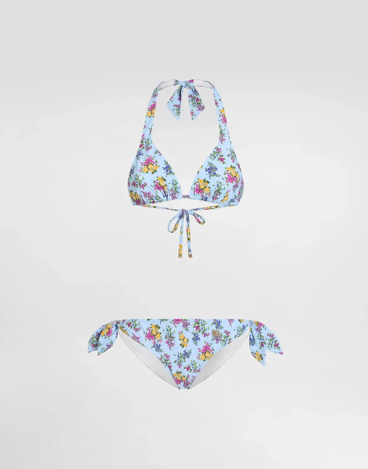 Маленькое раздвижное треугольное бикини с цветочным принтом DOLCE & GABBANA, голубой